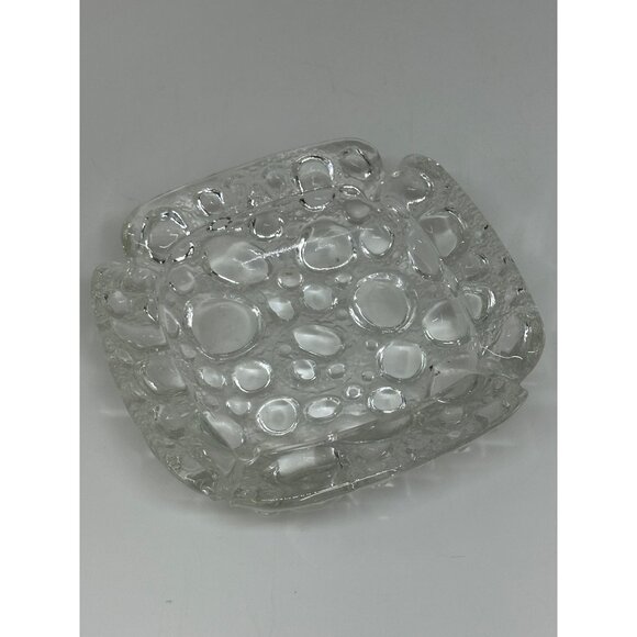 VTG 90s Libbey Clear Pebble Art Glass Ashtray 4" Mid Century Modern Trinket Dish - Picture 2 of 5